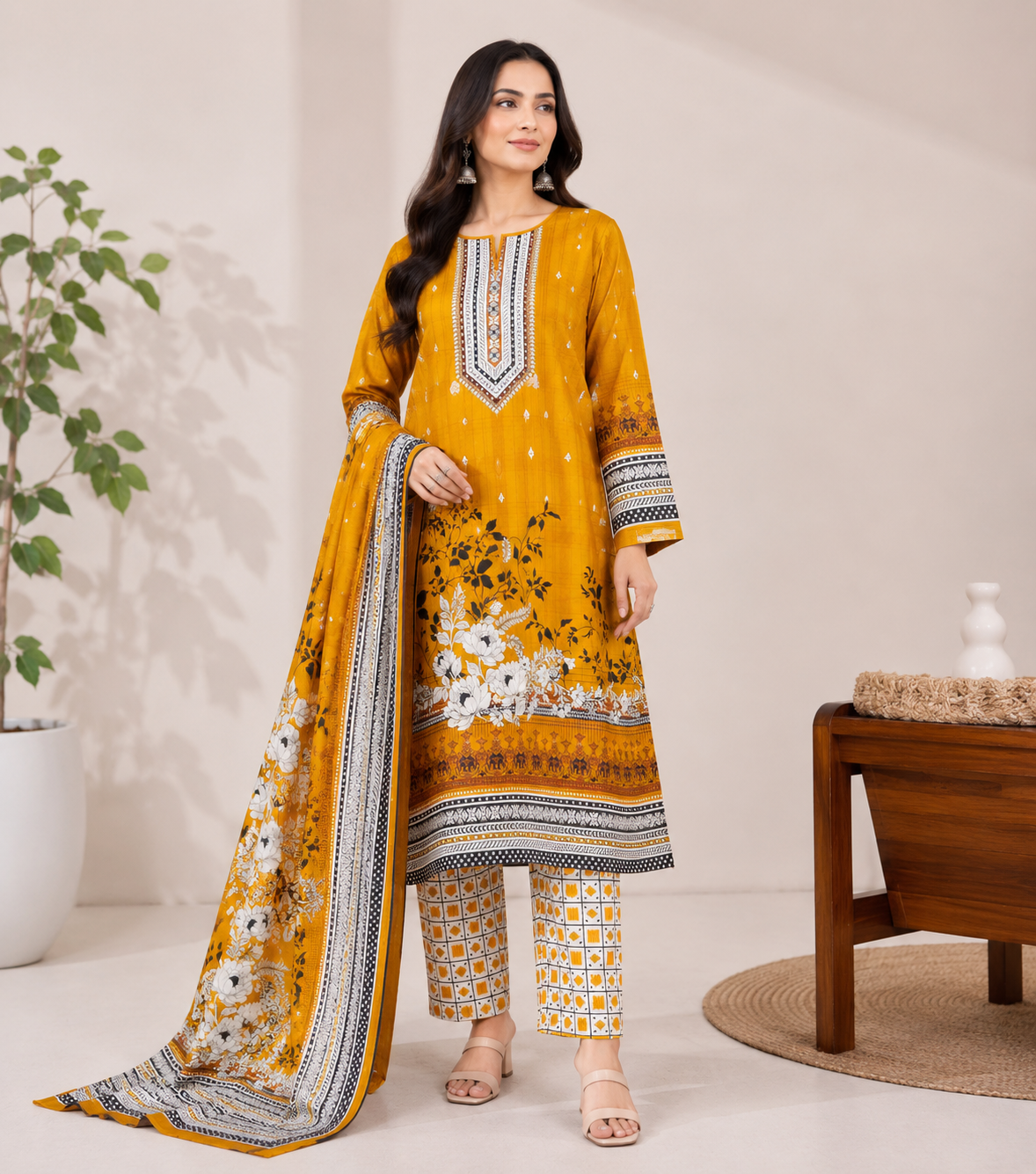 Multicolor Lawn 3 piece suit unstitched sale for Girls and Women