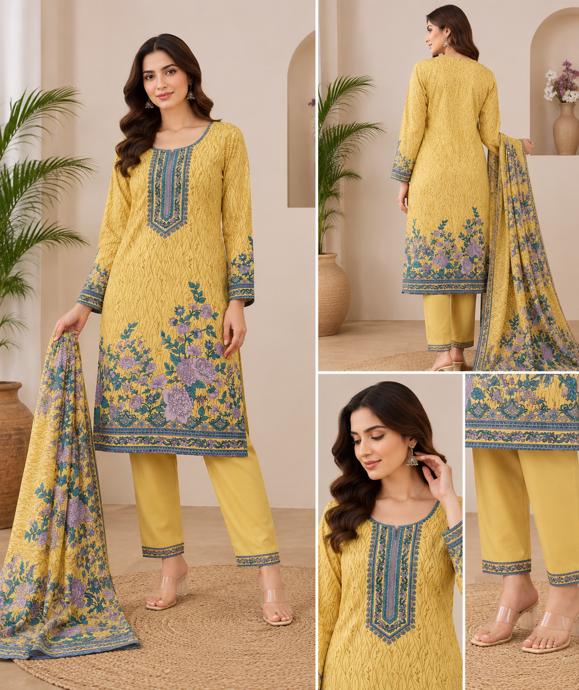 Multicolor Lawn 3 piece suit unstitched sale for Girls and Women