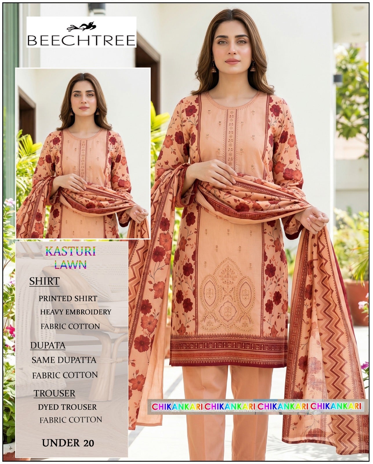 Fabrics Lawn Heavy Neck sequence Embroidered Unstitched 3pc Suit Summer Collection 2026 Lawn With Lawn dupatta For Women New Collection