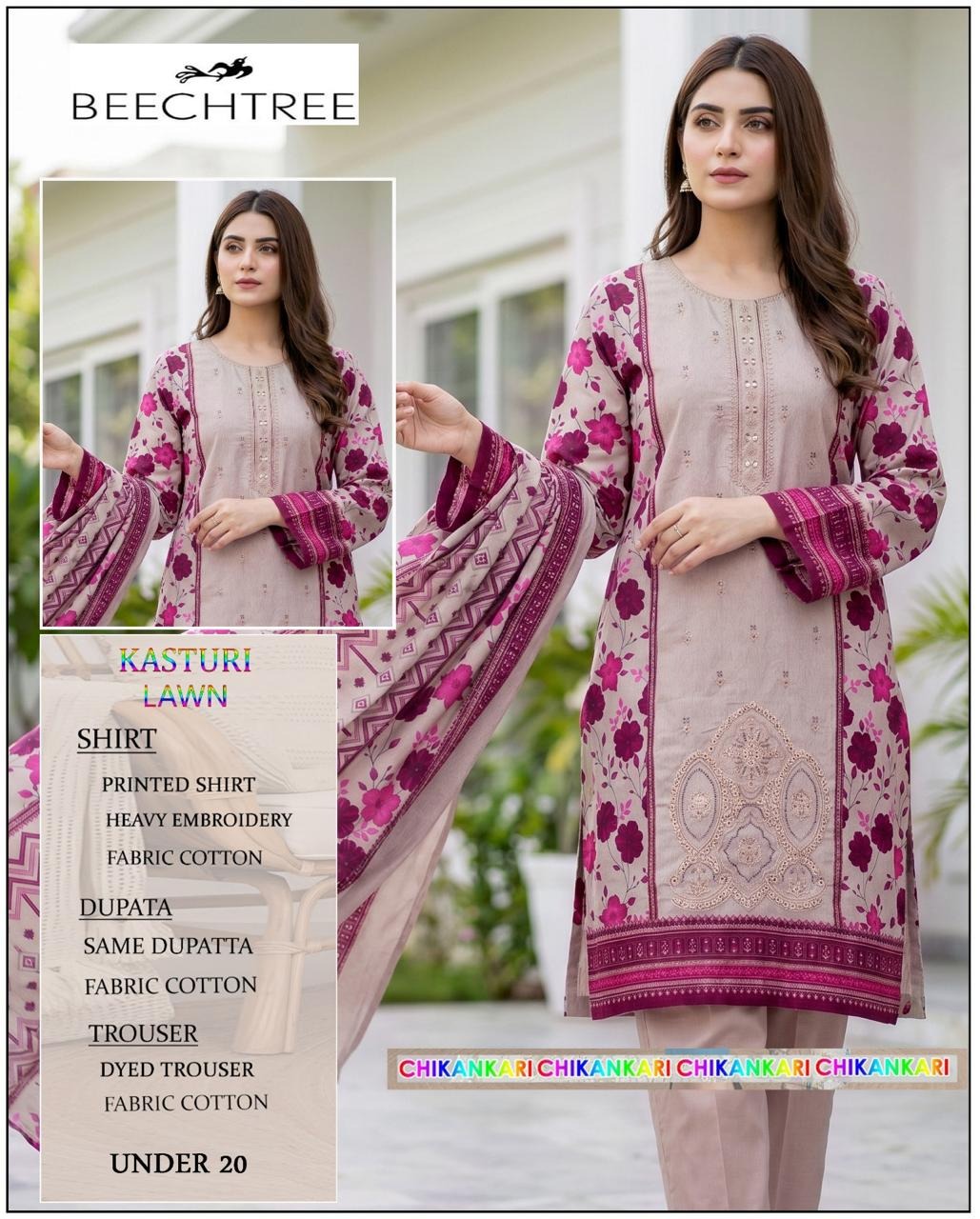 Fabrics Lawn Heavy Neck sequence Embroidered Unstitched 3pc Suit Summer Collection 2026 Lawn With Lawn dupatta For Women New Collection