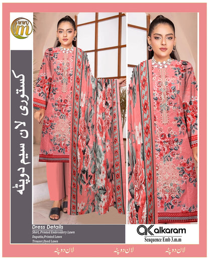 Fabrics Lawn Heavy Neck sequence Embroidered Unstitched 3pc Suit Summer Collection 2026 Lawn With Lawn dupatta For Women New Collection