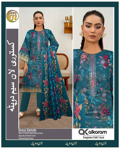 Fabrics Lawn Heavy Neck sequence Embroidered Unstitched 3pc Suit Summer Collection 2026 Lawn With Lawn dupatta For Women New Collection
