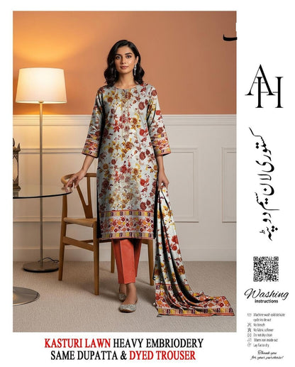 Fabrics Lawn Heavy Neck sequence Embroidered Unstitched 3pc Suit Summer Collection 2026 Lawn With Lawn dupatta For Women New Collection